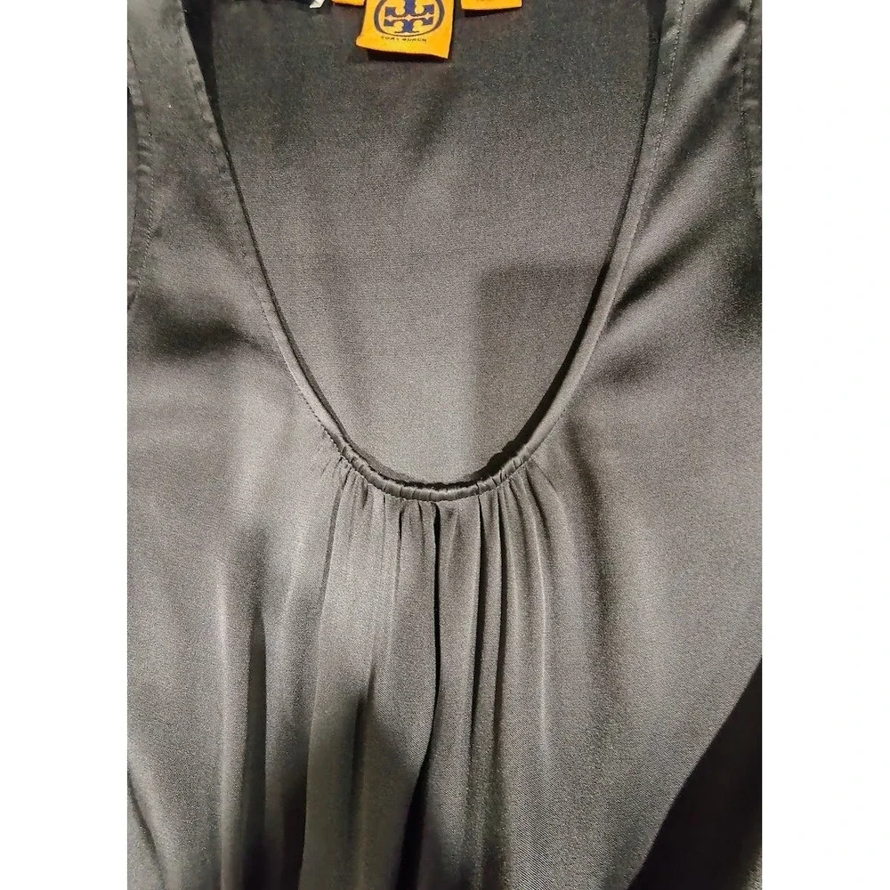 Tory‎ Burch Silk Sleeveless Tie Waist Top Charcoal Grey Bergdorf Goodman Size 2